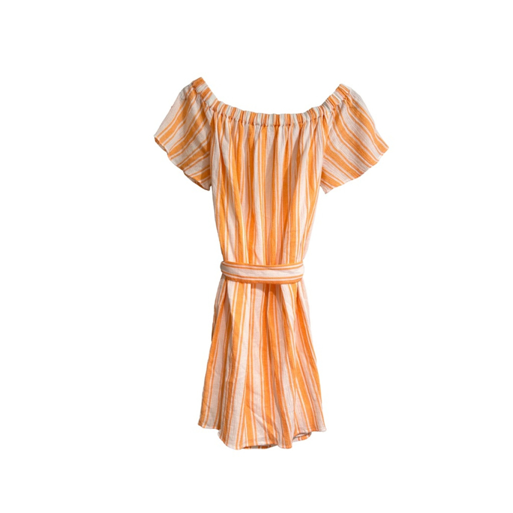 Women's Michael Kors Striped Off-the-Shoulder Dress Size M Orange/White - Picture 3 of 4